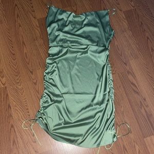 Green Satin Cowl Neck Mini Dress